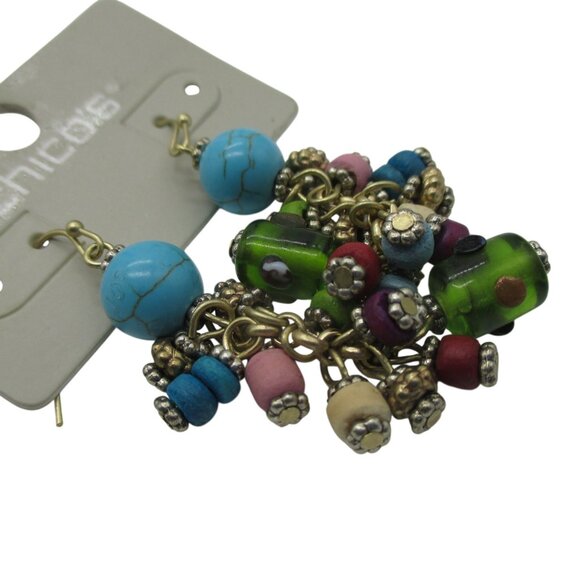 Chico's Cluster Earrings Beaded Turquoise Multi-Colored Handcrafted NWT - Picture 5 of 5